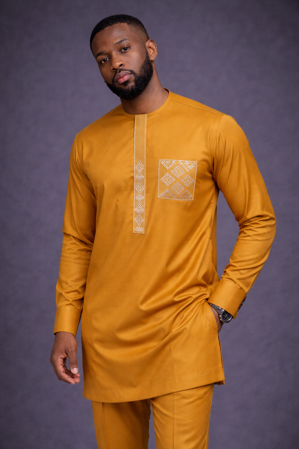 Ensemble Moutarde & Pantalon Gris