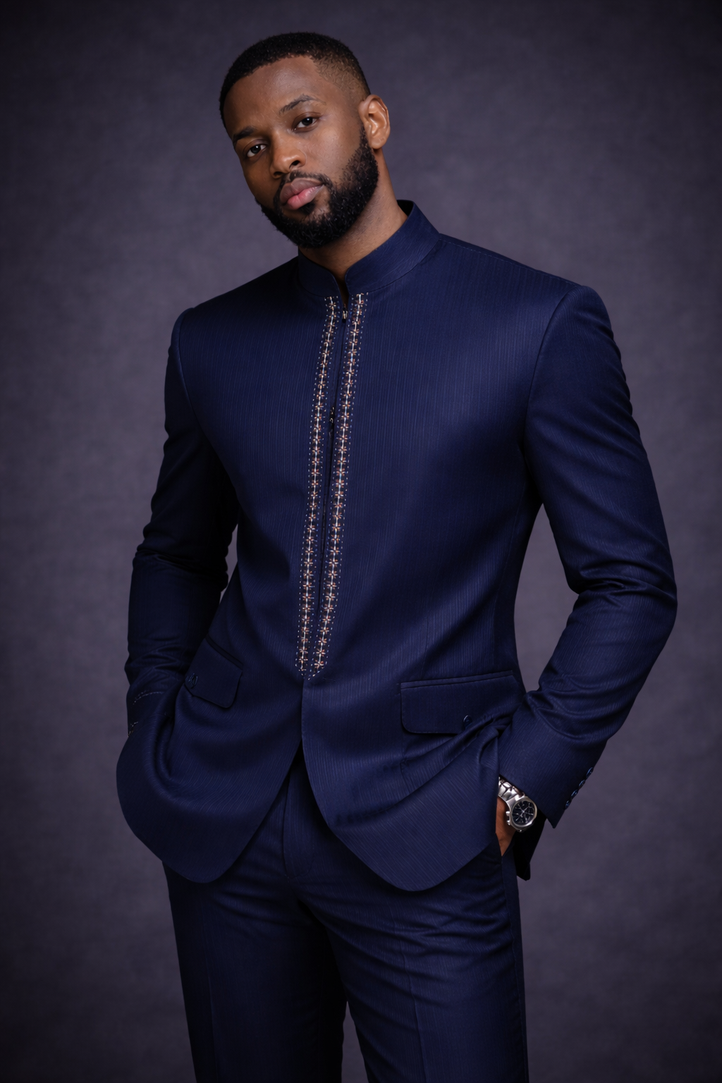 Veste Bleue avec Or et Argent