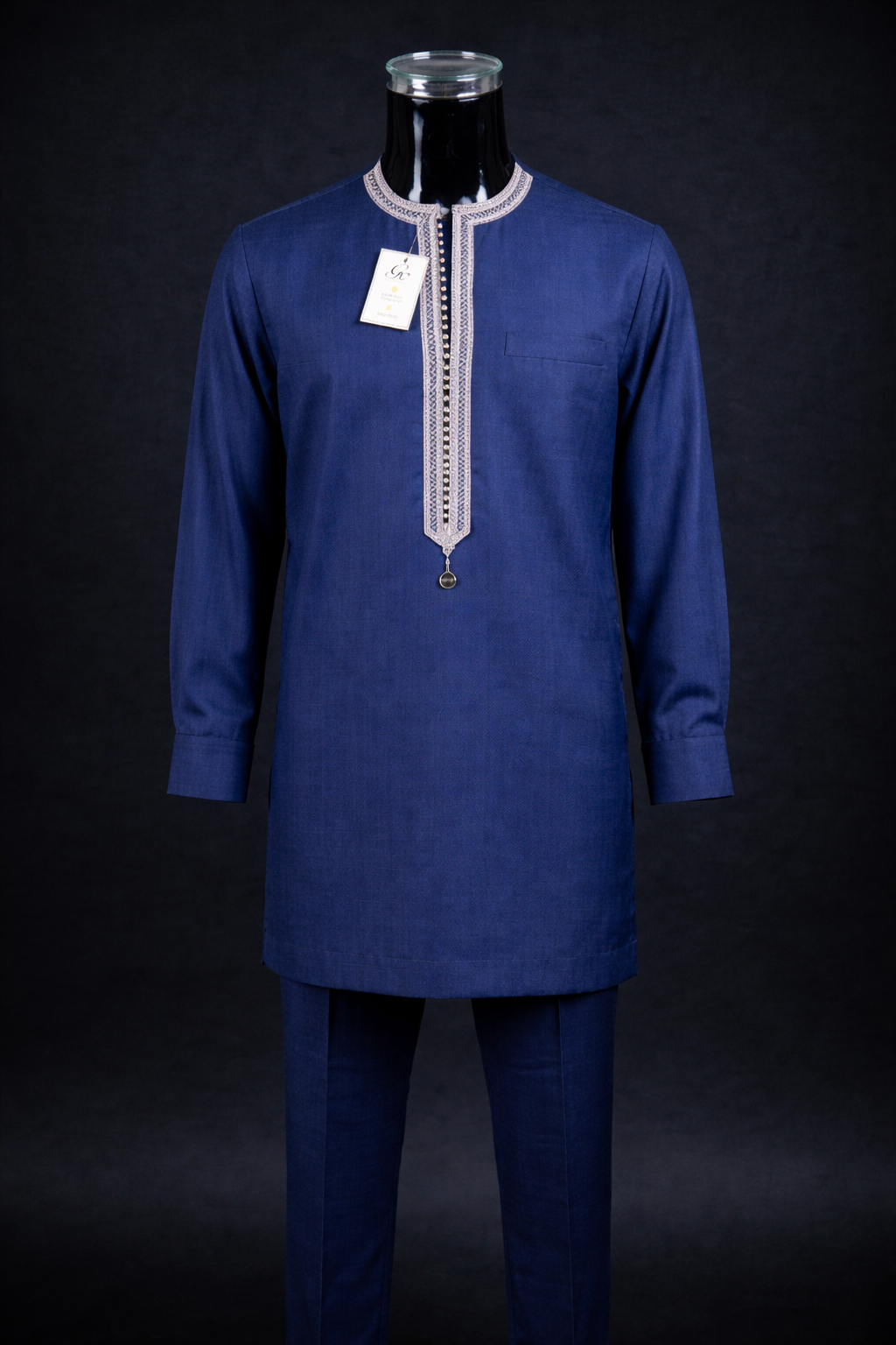 Ensemble Bleu Indigo broderie-artisanale-grise